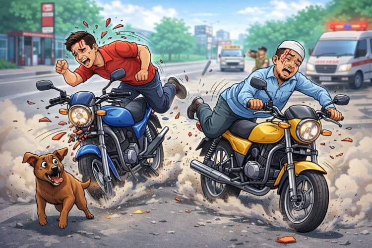 बाइक टक्कर में एक की मौत, दूसरा गंभीर घायल