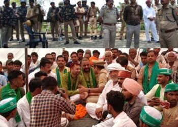 मटेहिया में किसानों का धरना, चक्का जाम और रेल रोको की चेतावनी से प्रशासन अलर्ट