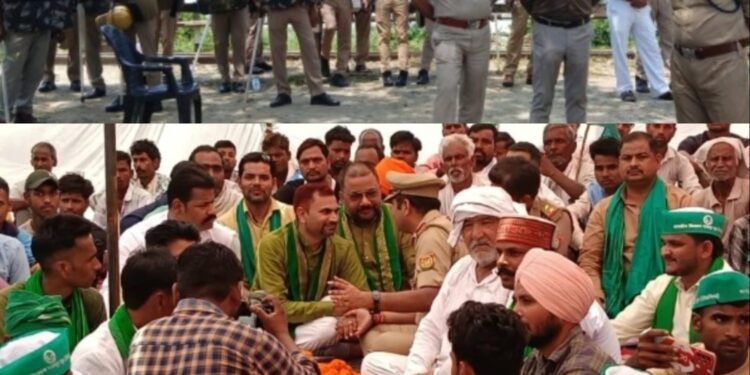 मटेहिया में किसानों का धरना, चक्का जाम और रेल रोको की चेतावनी से प्रशासन अलर्ट