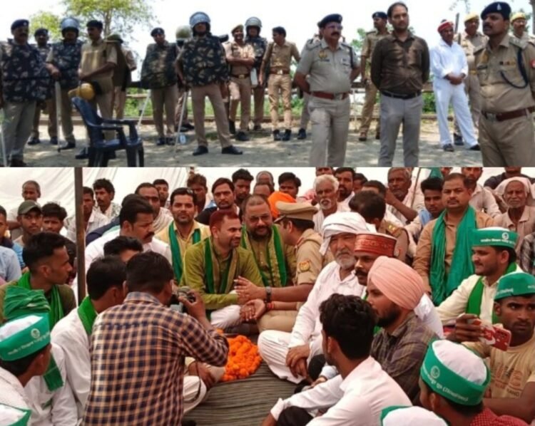 मटेहिया में किसानों का धरना, चक्का जाम और रेल रोको की चेतावनी से प्रशासन अलर्ट