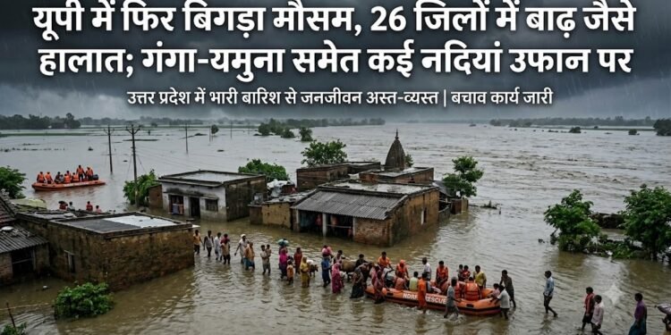 यूपी में फिर बिगड़ा मौसम, 26 जिलों में बाढ़ जैसे हालात; गंगा-यमुना समेत कई नदियां उफान पर